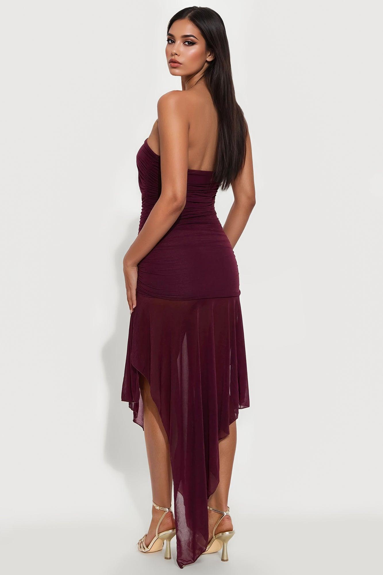 Pomeline Ruffle Midi Dress - Burgundy Female Product Image