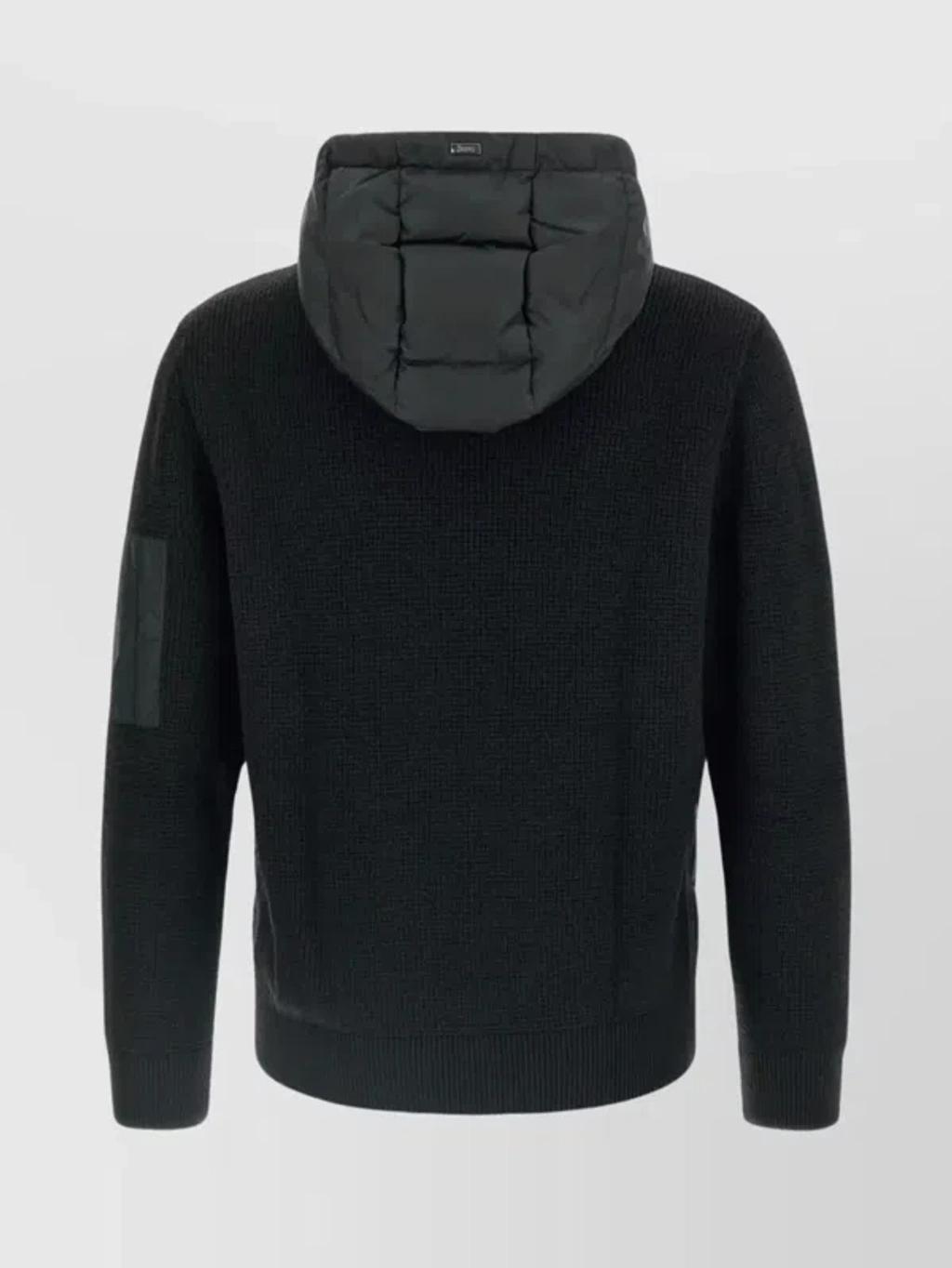 HERNO Padded Bomber Jacket With Wool Sleeves Clothing In Black Product Image