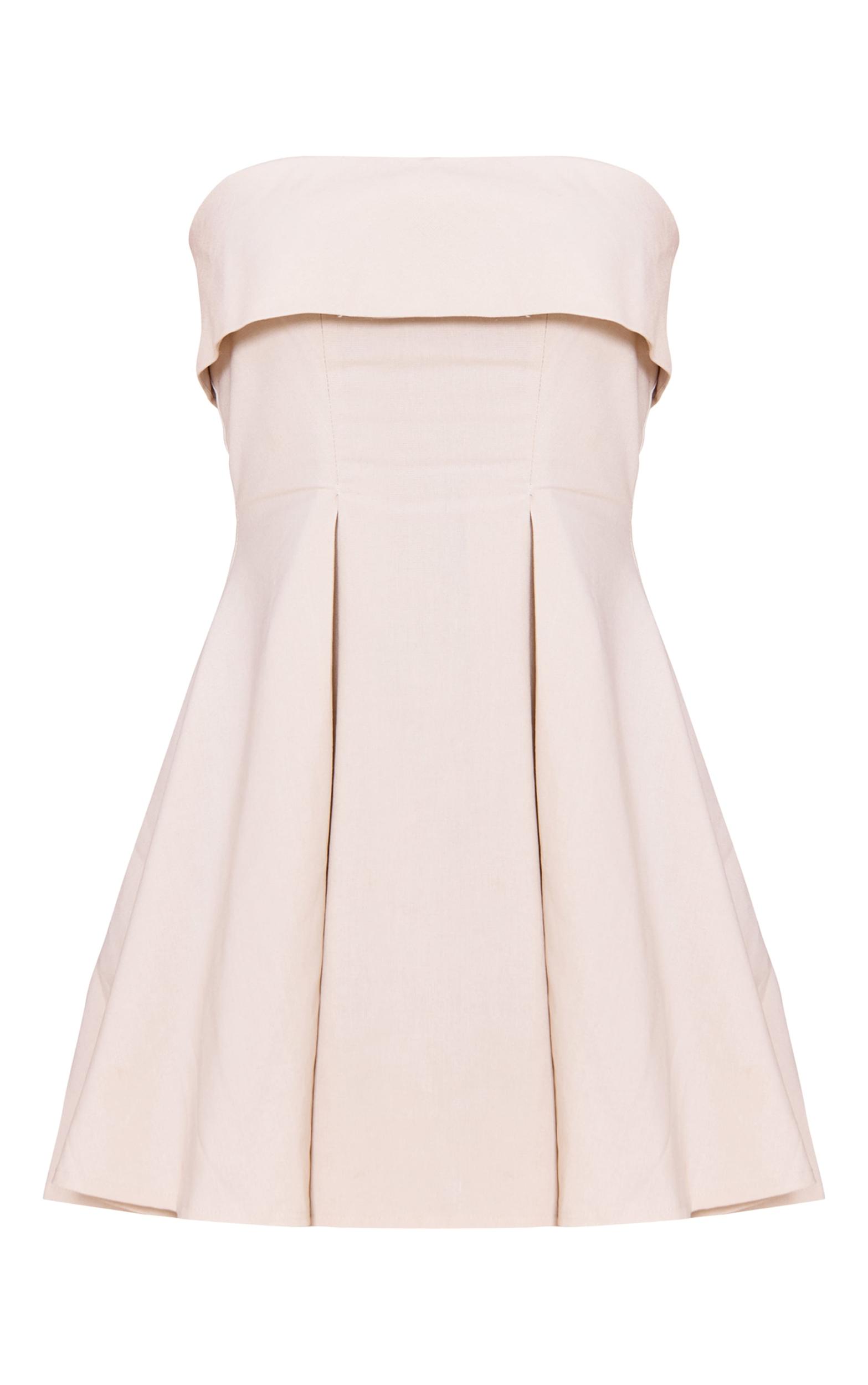 Natural Linen-Blend Bandeau Fold Over Shift Dress Product Image