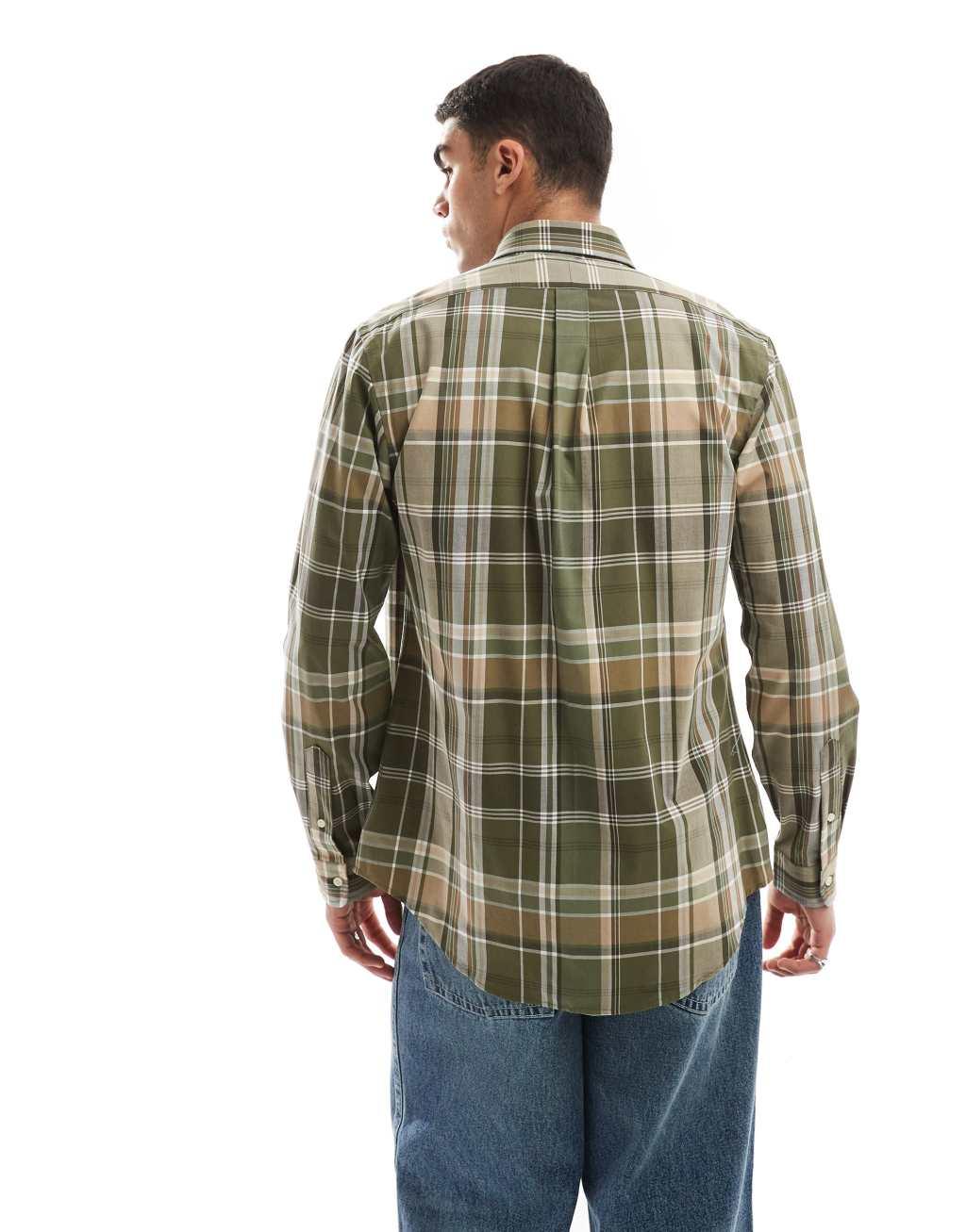 Polo Ralph Lauren icon logo check stretch poplin shirt in dark green Product Image