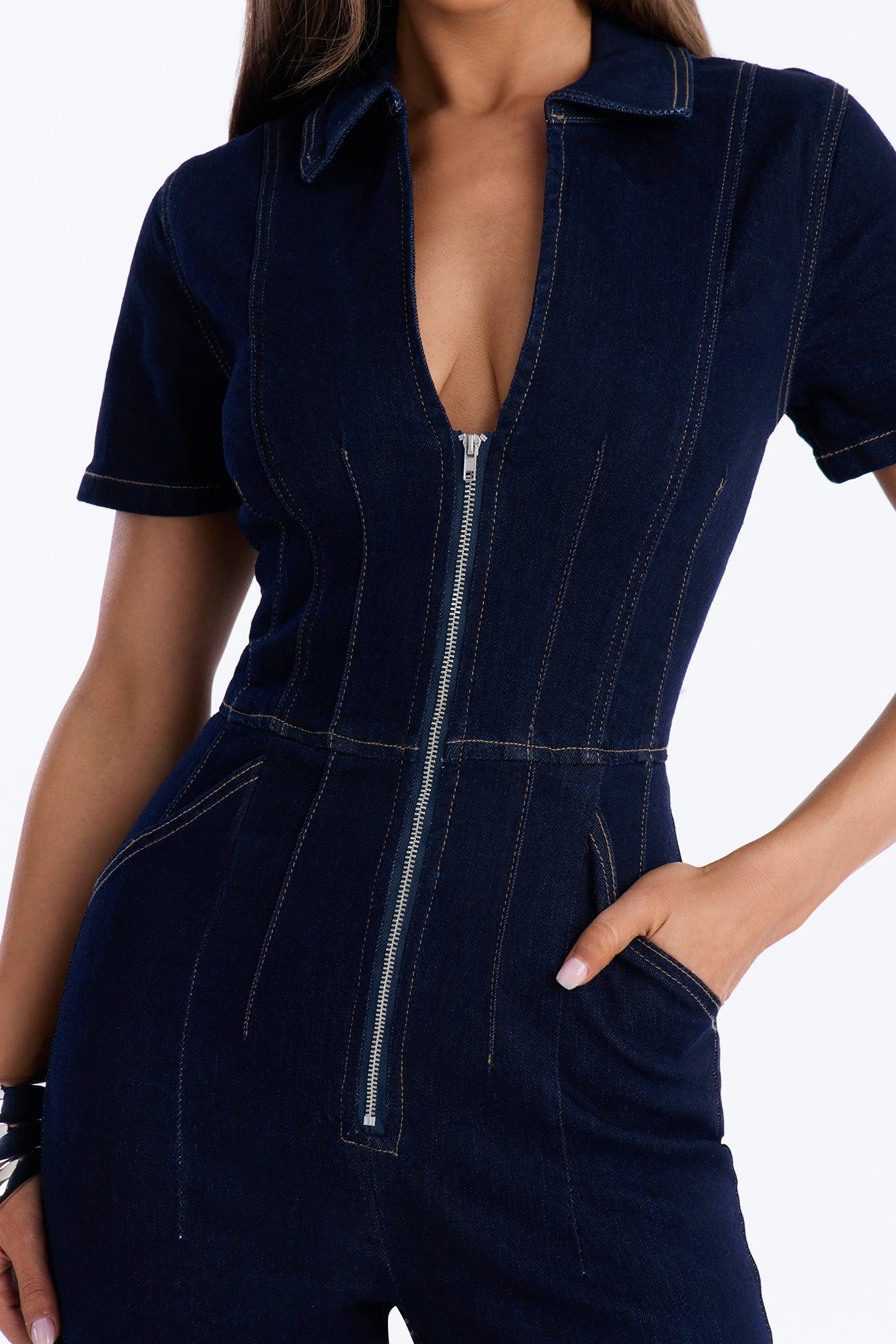 Can't Be Tamed Denim Jumpsuit - Dark Wash Female Product Image