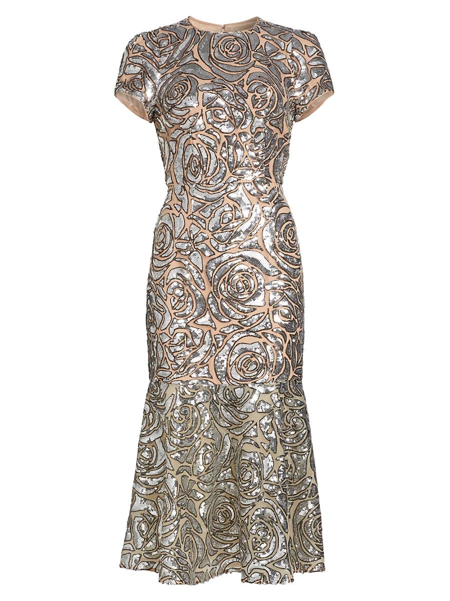 Womens Tahlia Floral Sequined Midi-Dress Product Image