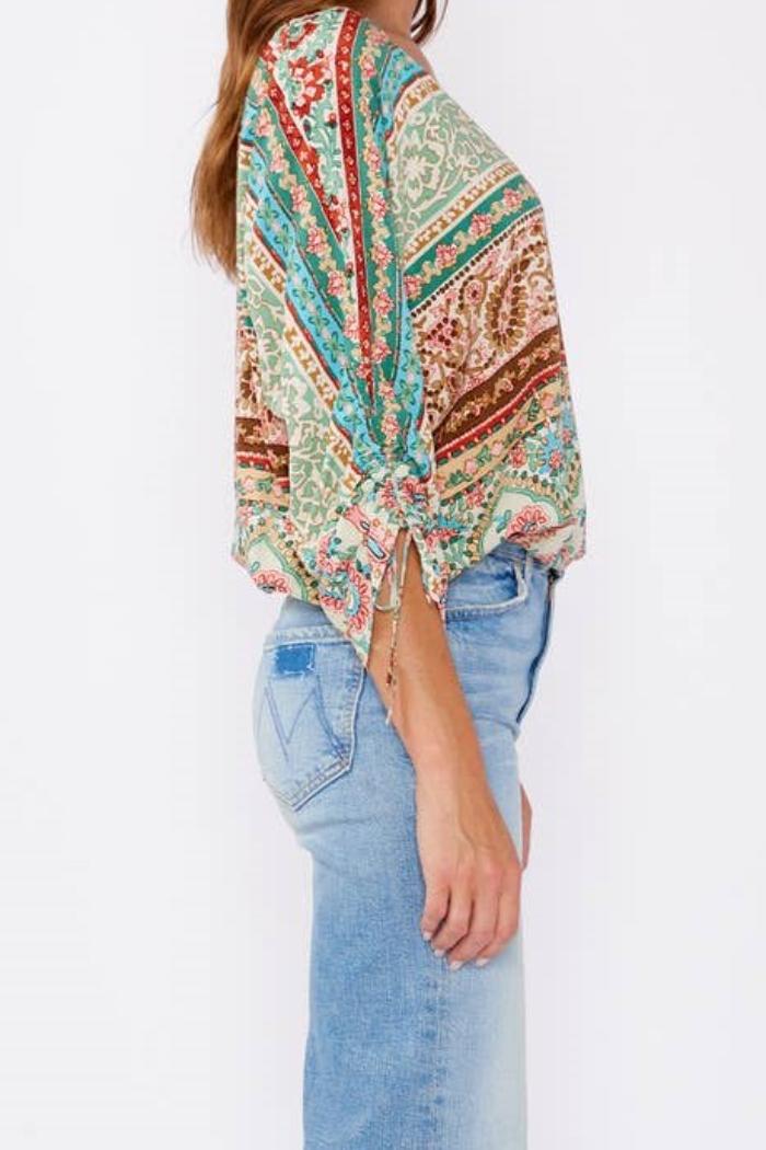 Striped Paisley V-Neck Blouse Product Image