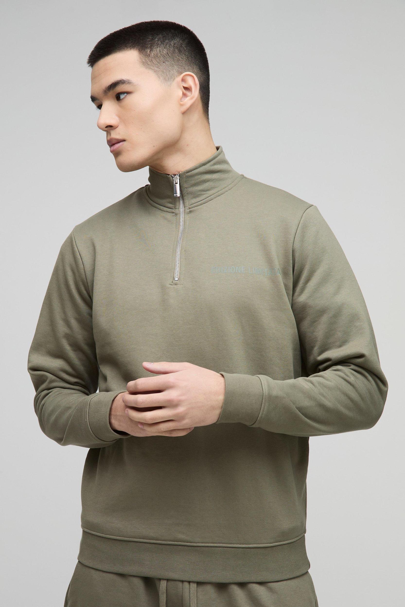 Regular Fit Edizione Heavyweight Zip Funnel Neck Sweatshirt | boohooMAN USA Product Image