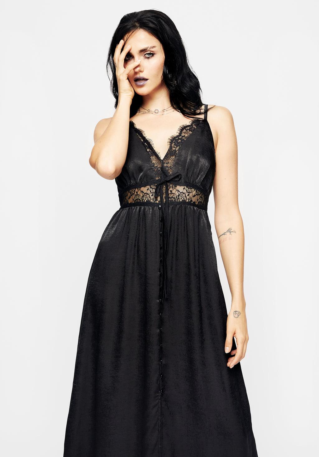 Conjure Satin Lace Trim Cami Midi Dress Product Image