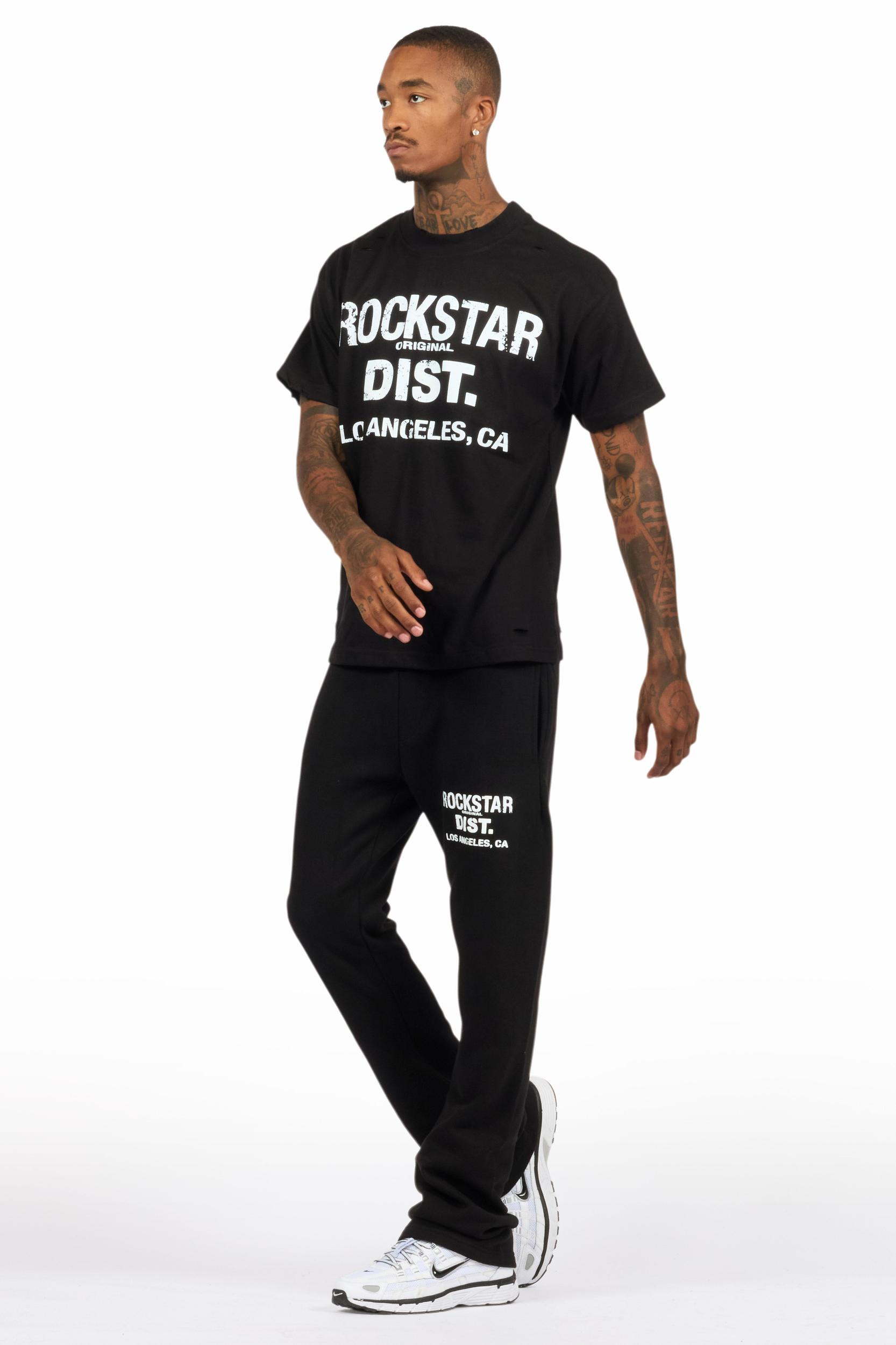 Lake Black/White Oversized T-Shirt/Stacked Track Pant Set Male Product Image