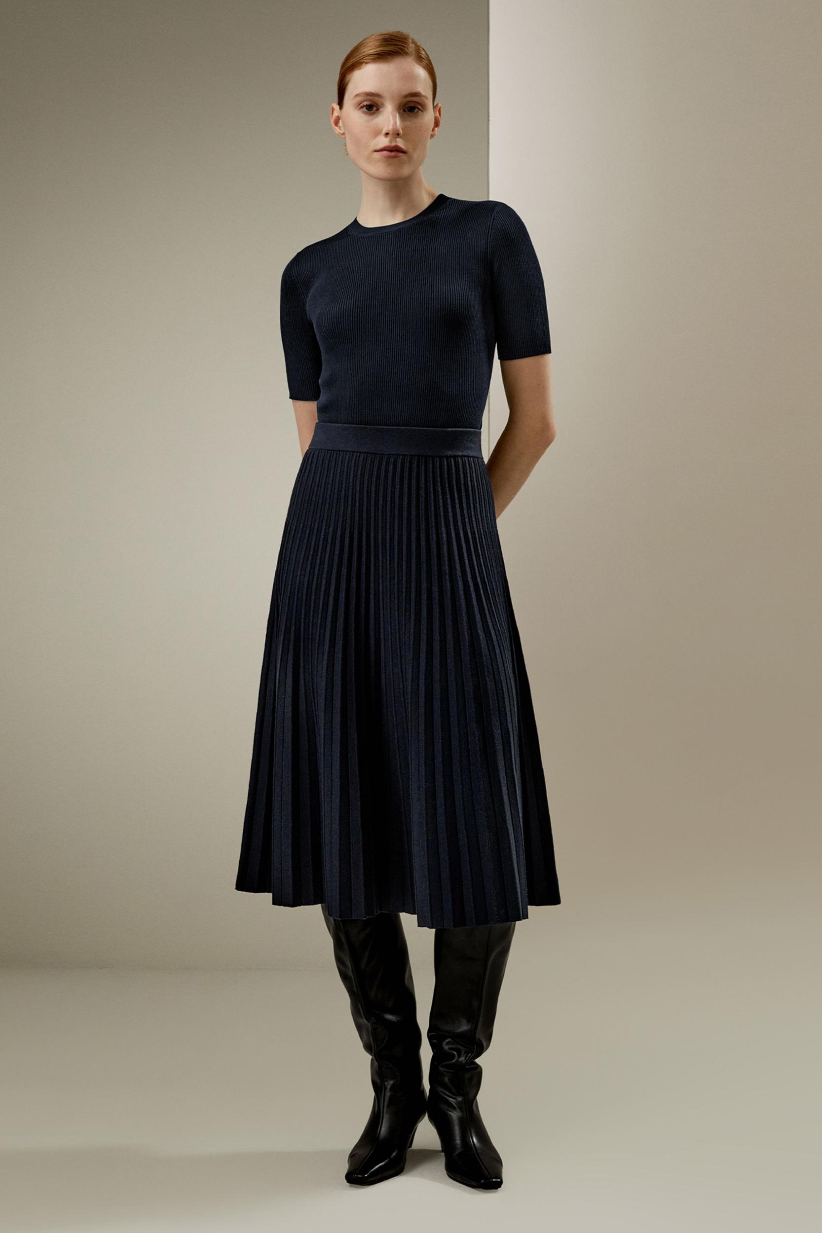 Pleated A-line Merino Wool Skirt Product Image