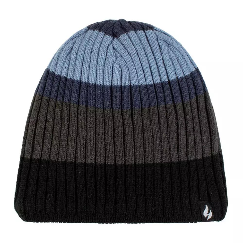 Men's Heat Holders Heatweaver Lined Ribbed Striped Hat, Black Navy Product Image