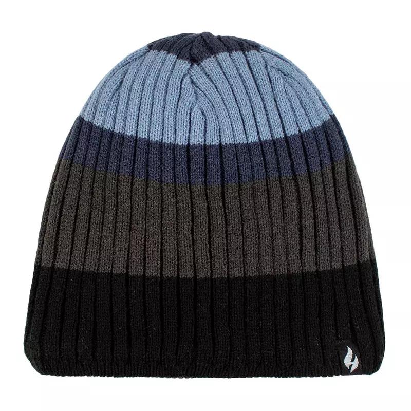 Men's Heat Holders Heatweaver Lined Ribbed Striped Hat, Black Navy Product Image