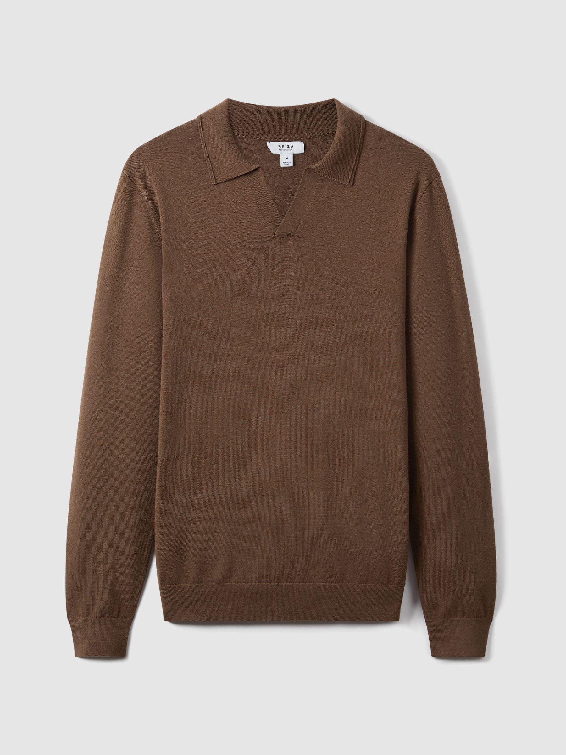 Merino Wool Half-Zip Polo Shirt in Pecan Brown Product Image