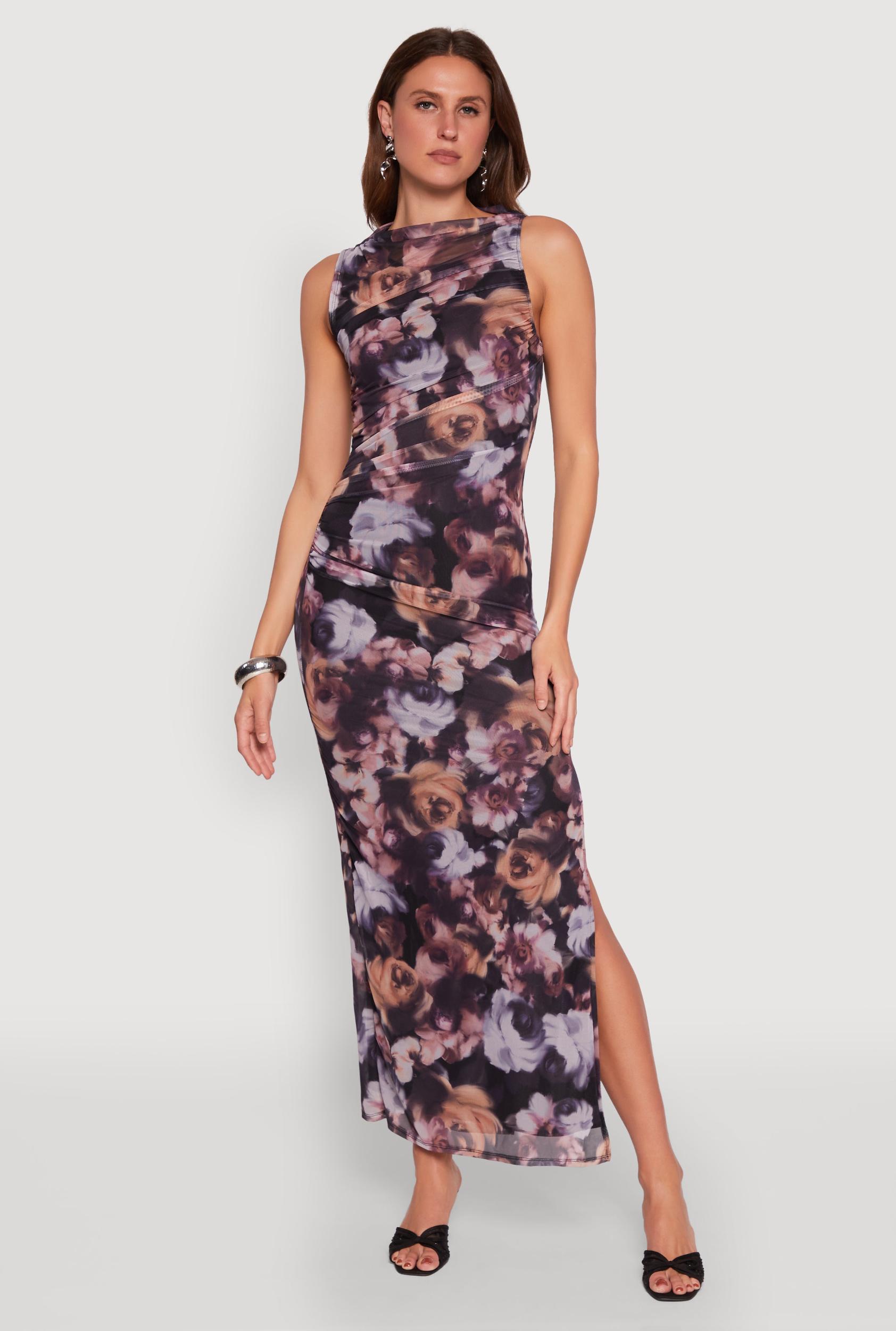 Womens Haute Monde Side Ruched Floral Mesh Dress Product Image