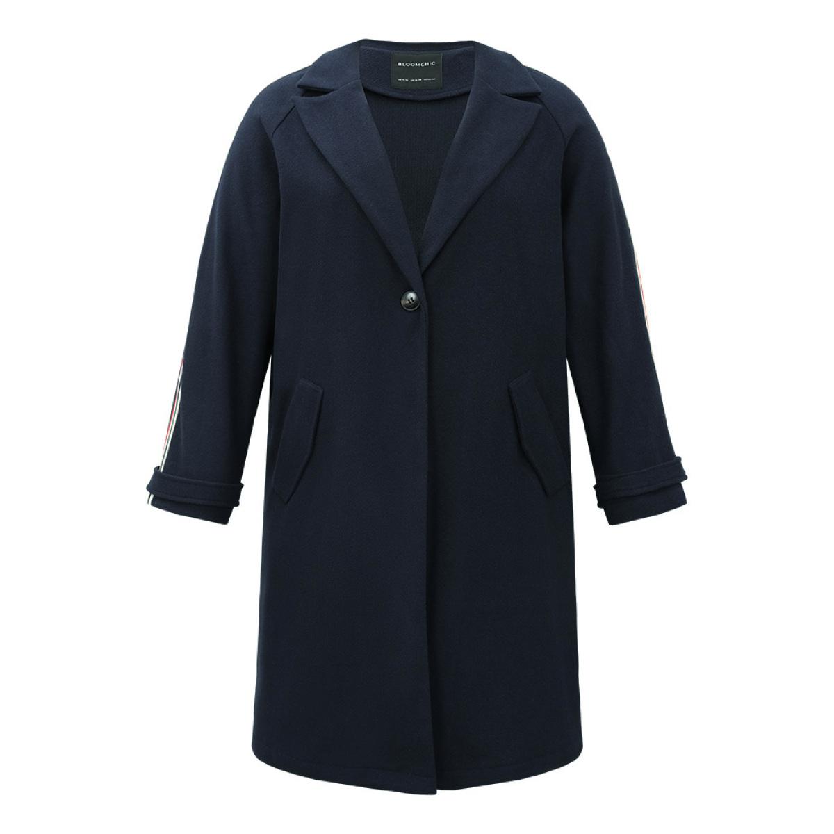 Plus Size Plain Lapel Collar Button Up Contrast Webbing Windbreaker Women Indigo Casual Patchwork Ladies Dailywear Winter Coats BloomChic 26/4X Product Image