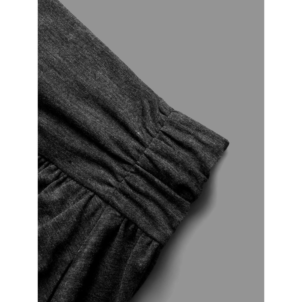 Plus Size Plain Ruched Pocket Slightly Stretchy Skirt Women DimGray Elegant Gathered Low stretch Side seam pocket Everyday Skirts BloomChic 14-16/1X Product Image