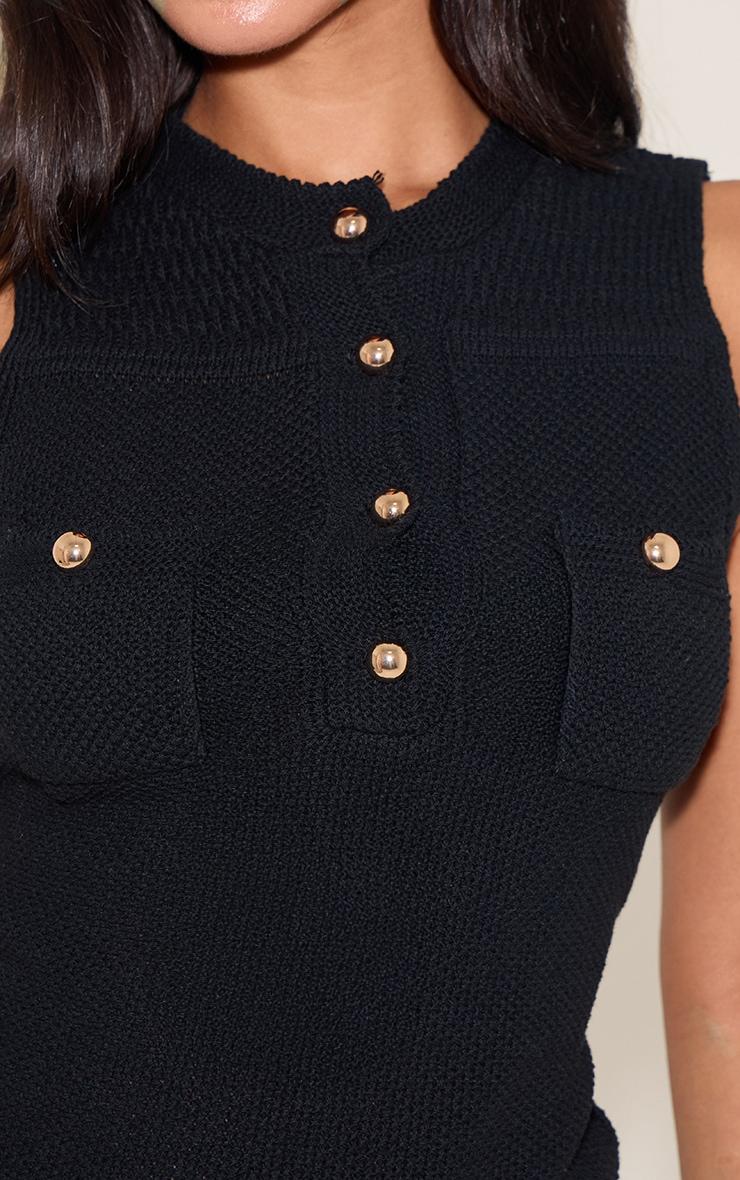 Petite Black Knitted Long Top With Button Details Product Image