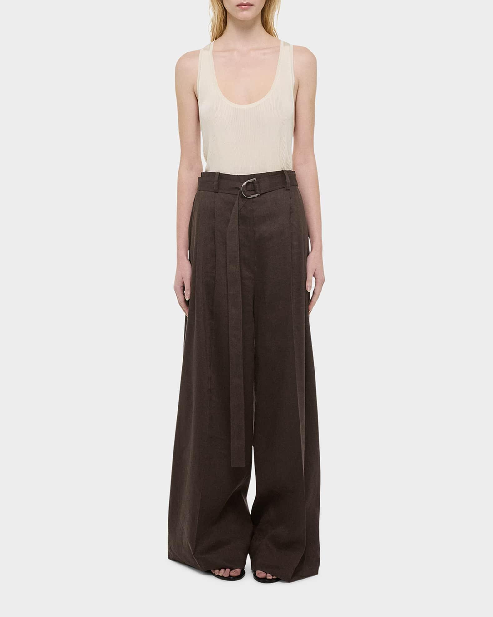 Wide Double-Pleat Trousers with Belt Product Image