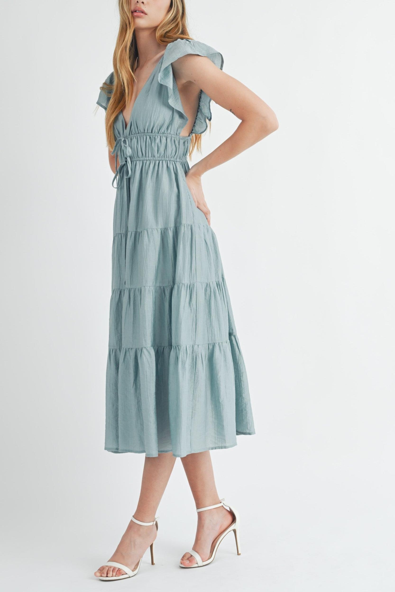 Ruffle Sleeve Summer Midi Dress Product Image
