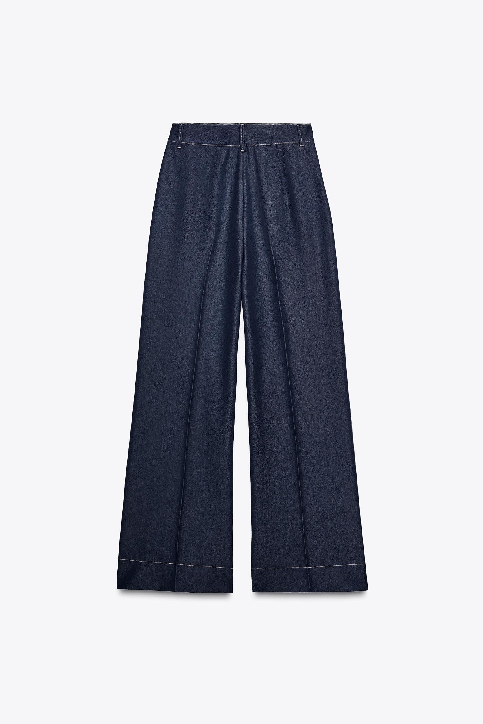 CONTRAST TOPSTITCHING WIDE-LEG PANTS Product Image