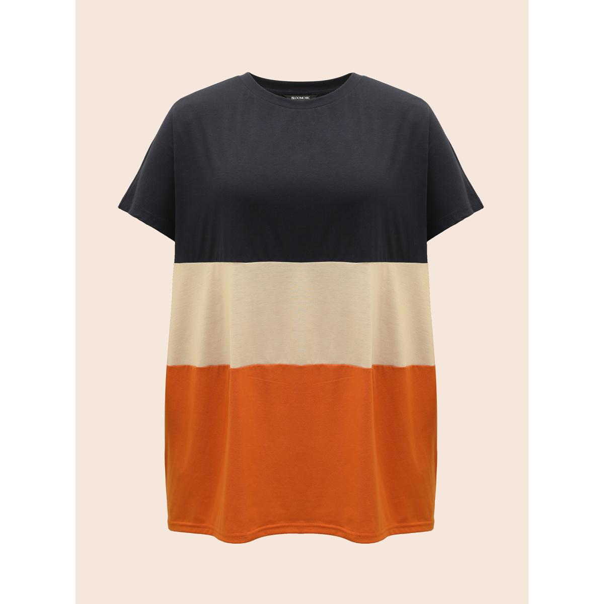 Plus Size Halloween Colorblock Contrast Pocket Crew Neck T-shirt Multicolor Women Casual Contrast Plain Round Neck Festival-Halloween T-shirts BloomChic 22-24/3X Product Image