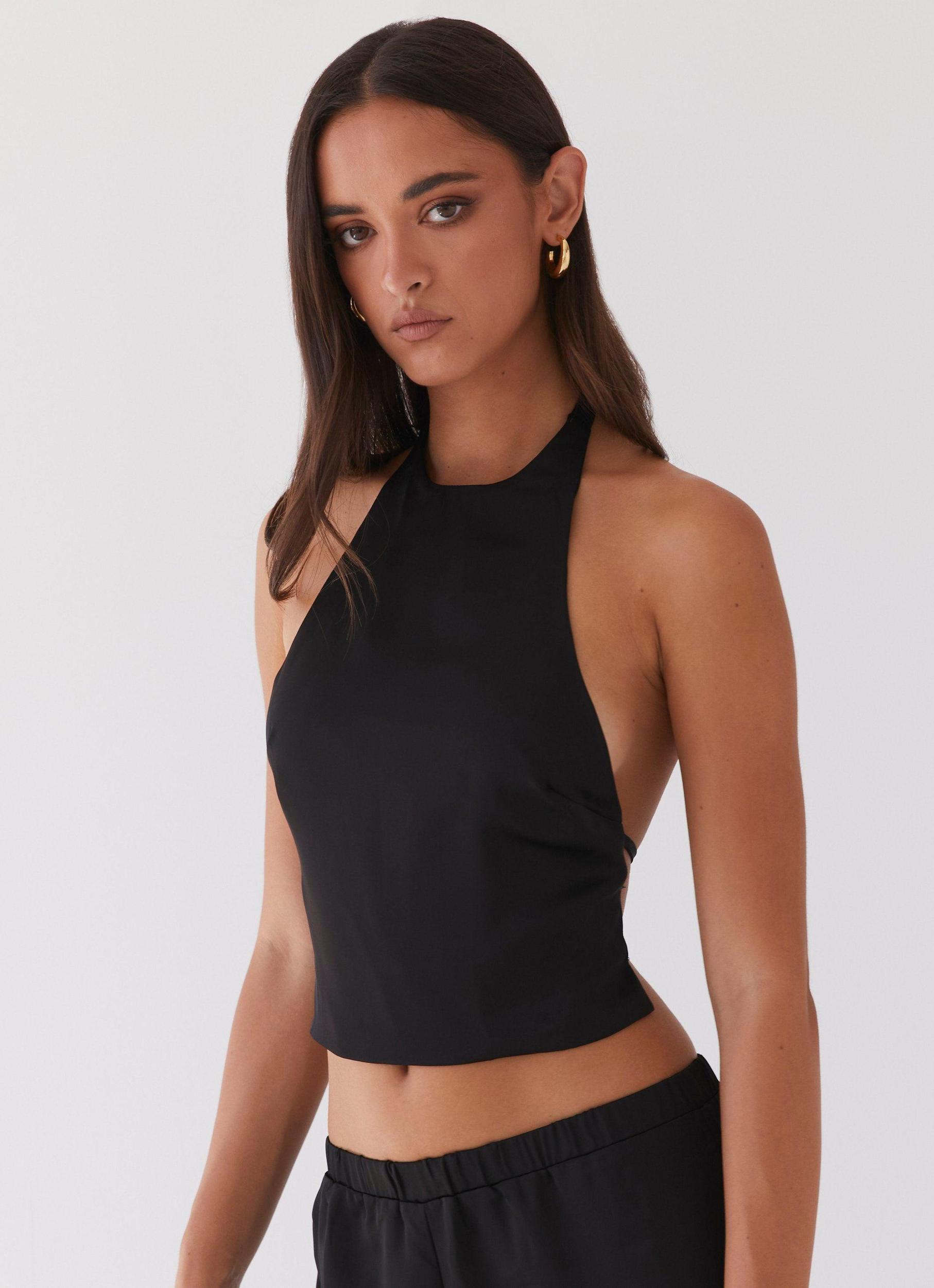 Bree Satin Halterneck Top - Black Product Image