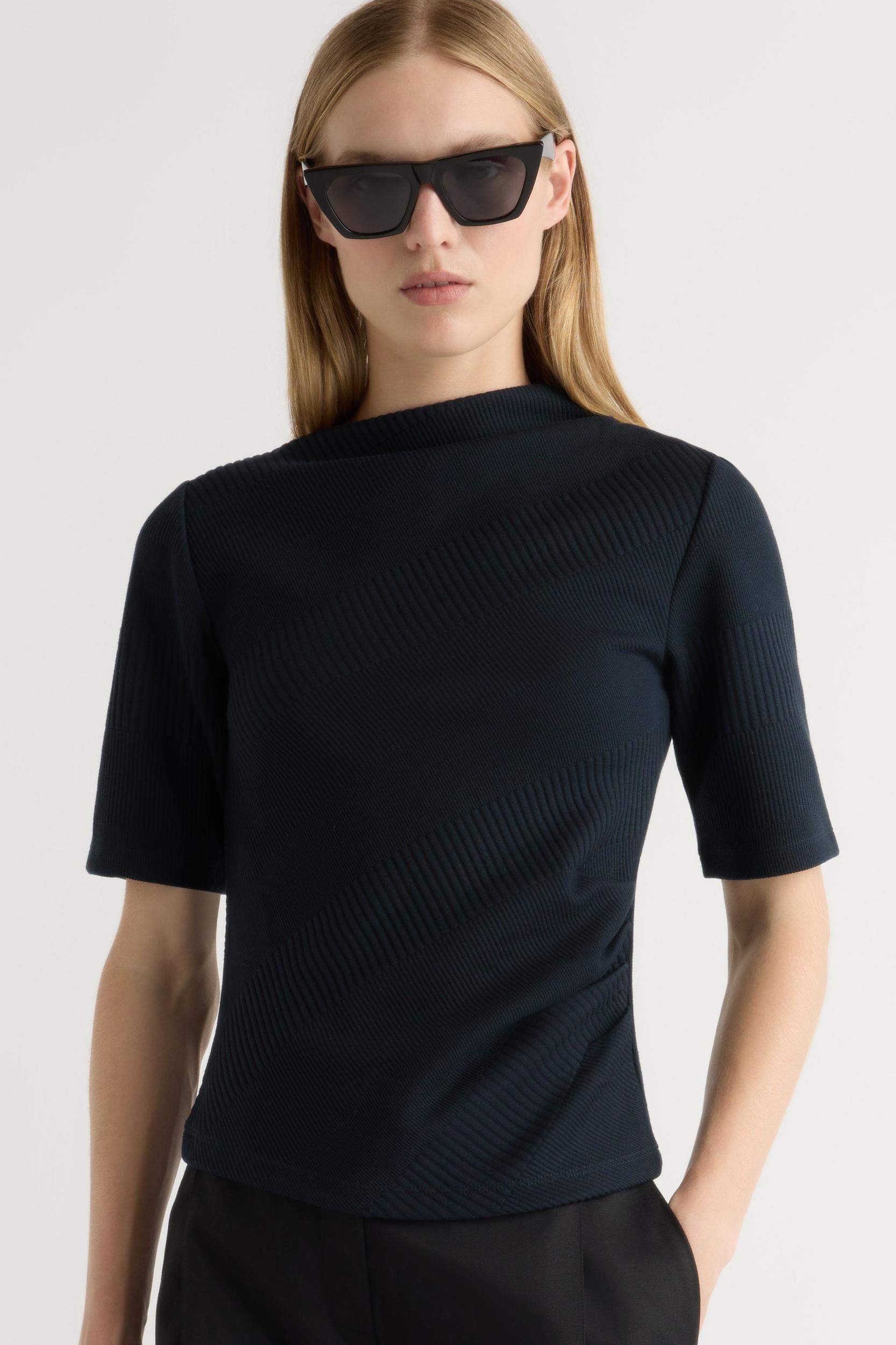 Pauline Ribbed Asymmetric-Neck Top Product Image