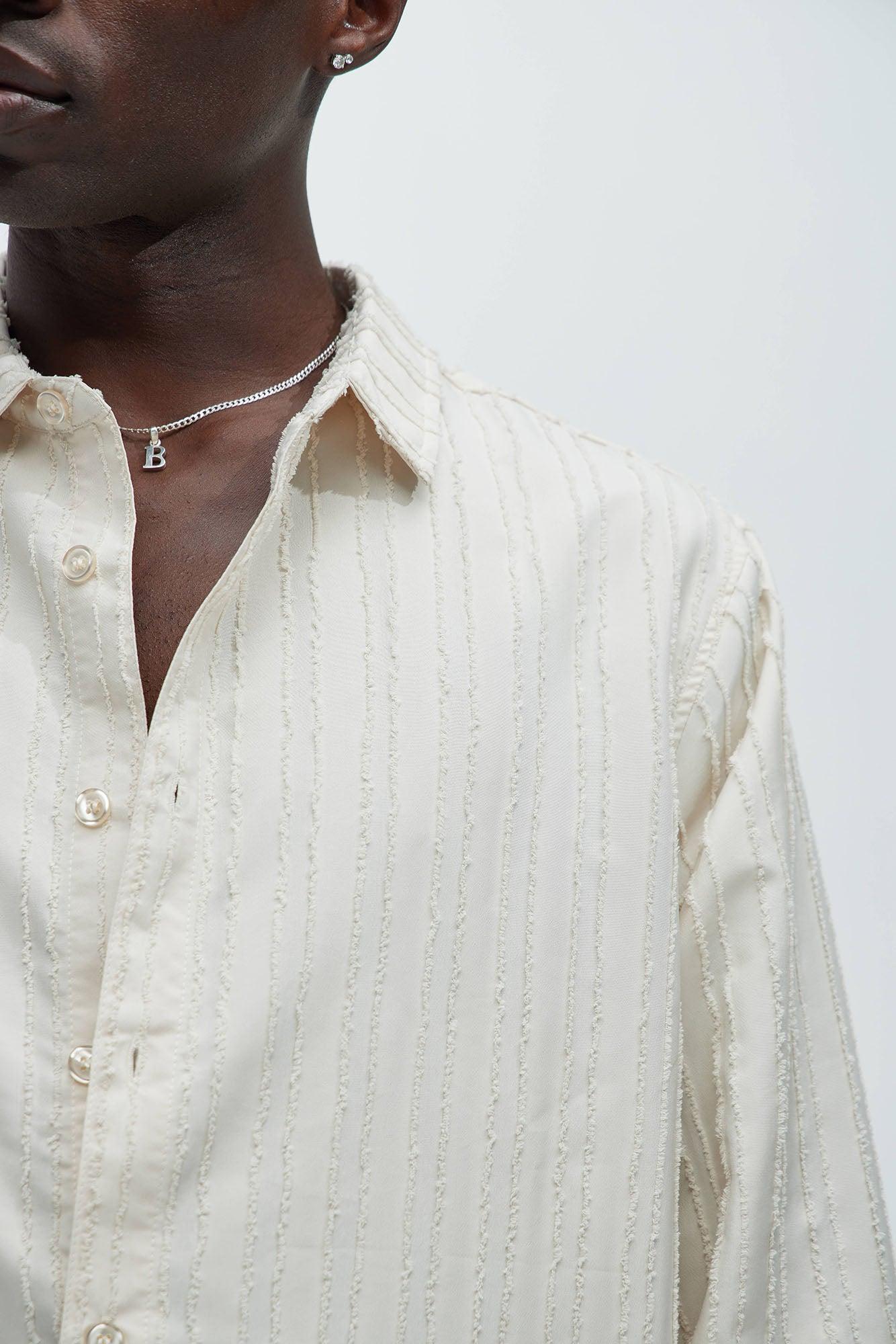 Frederick Frayed Long Sleeve Shirt - Beige Product Image