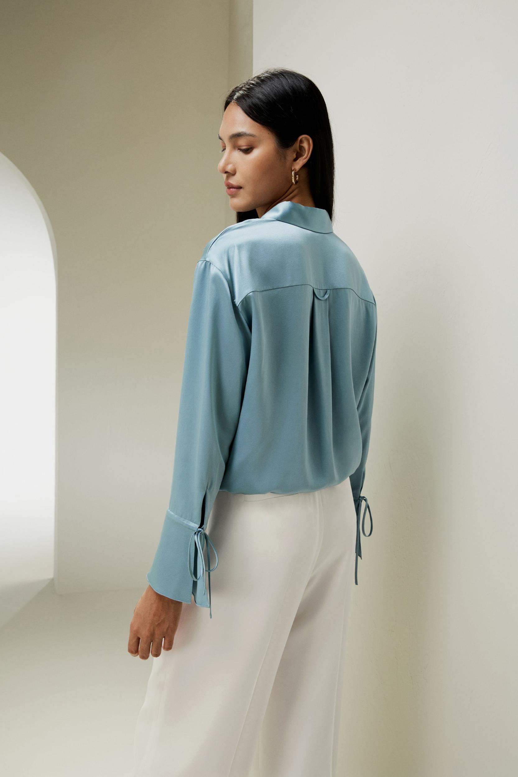 LILYSILK Womens Button Up Shirt Silk - Taupe Natural Silk - Fashionable Drawstring Shirt XL Product Image