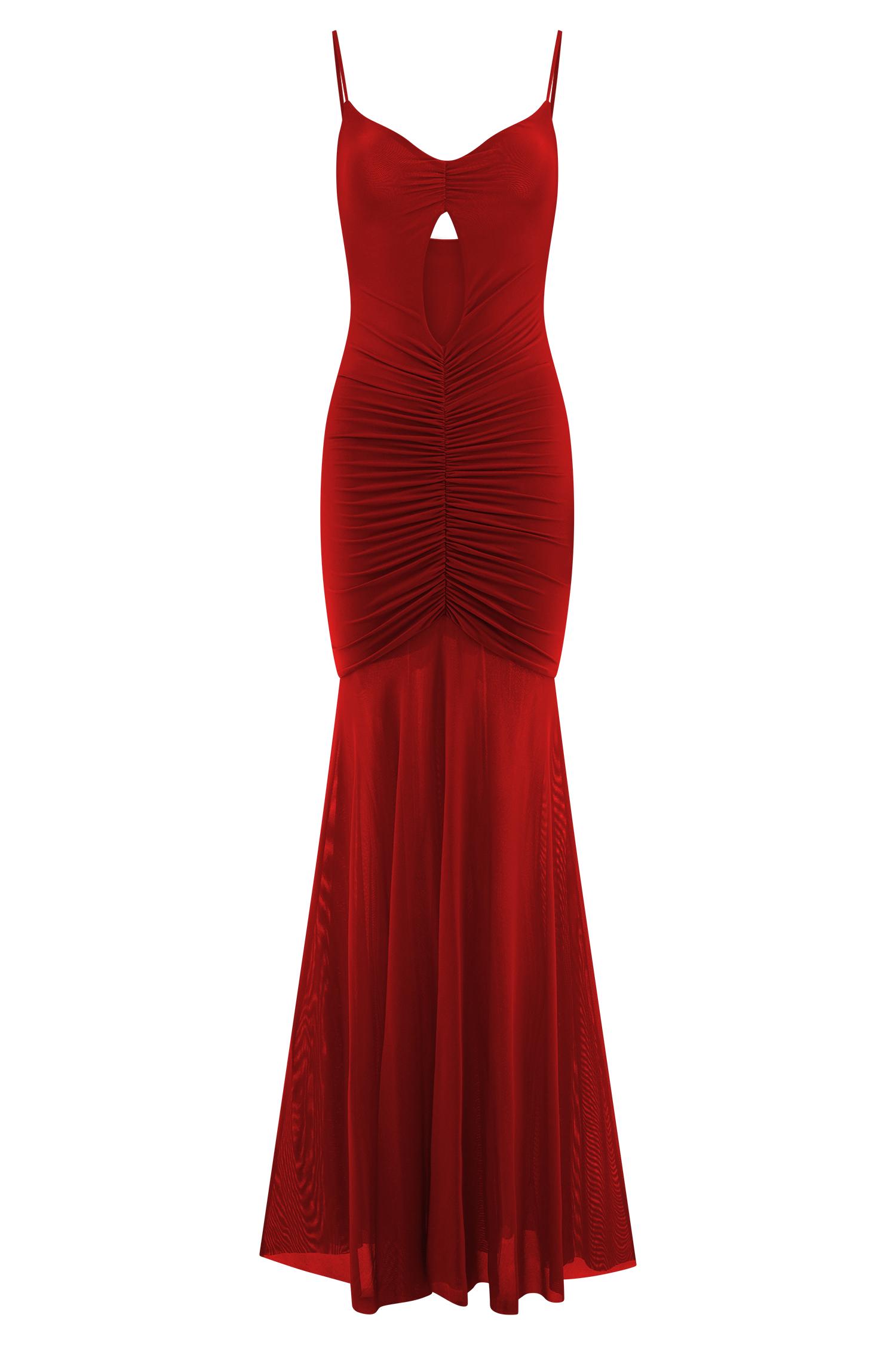 Delaney Slinky And Mesh Maxi Dress - Red Product Image
