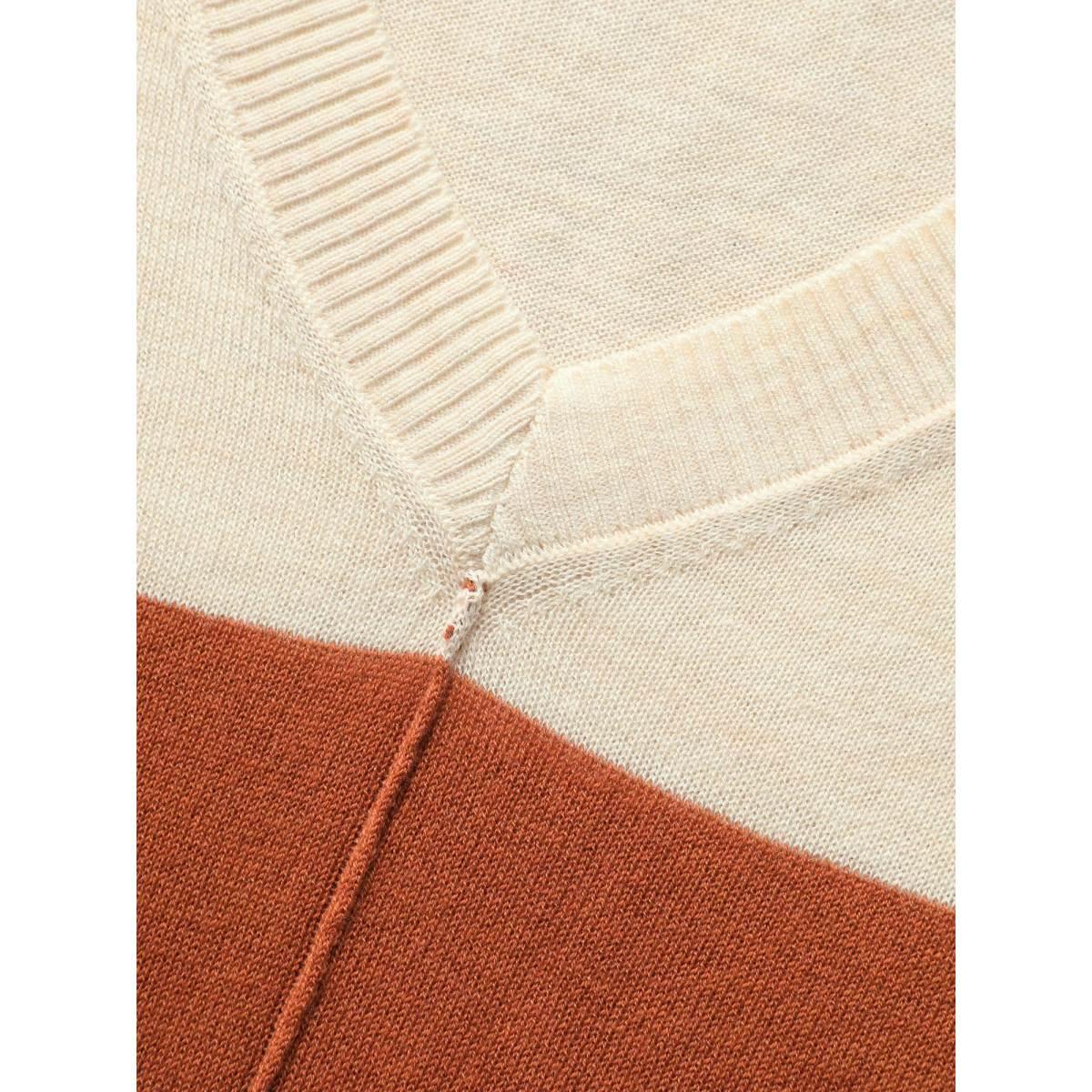 Plus Size Supersoft Essentials Colorblock Two Tone Patchwork V Neck Pullover Chocolate Women Leisure Loose V-neck Casual Pullovers BloomChic 10/M Product Image