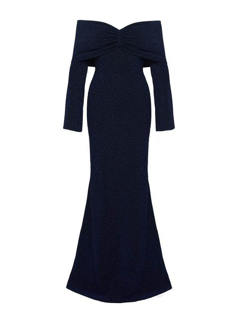 Cecilia Off The Shoulder Maxi Dress Navy Product Image