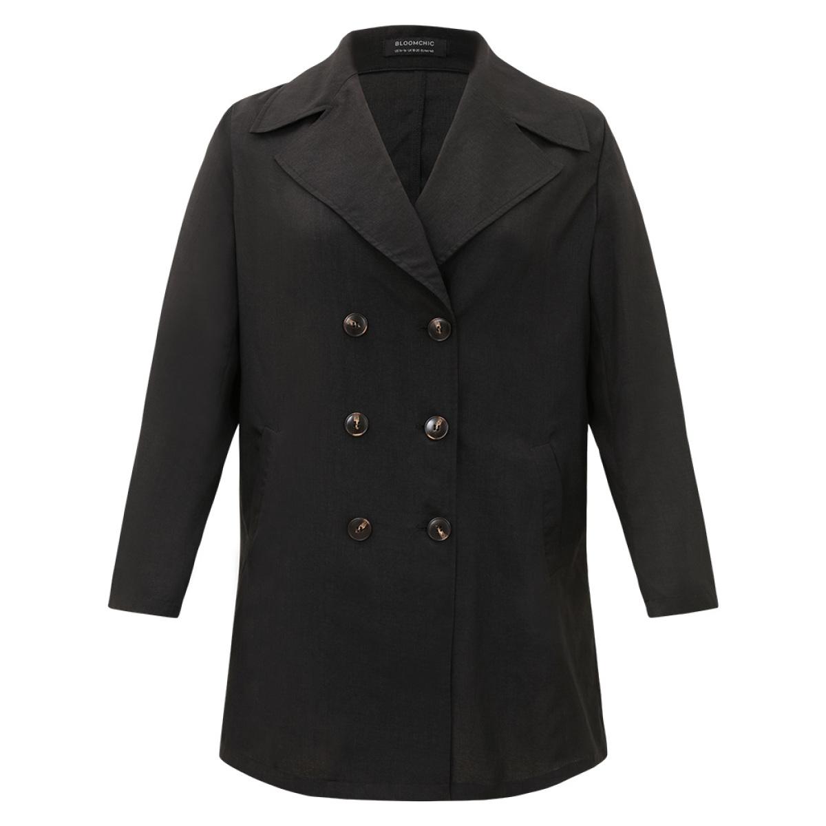 Plus Size Halloween Solid Lapel Collar Double Breasted Pocket Coat Women Black Casual Plain Ladies Everyday Winter Coats BloomChic 18-20/2X Product Image