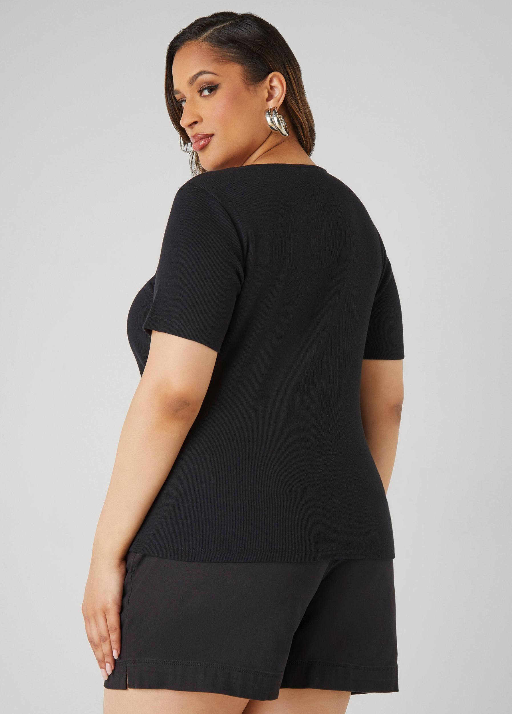 Plus Size Cutout Ribbed Tee Ashley Stewart Product Image