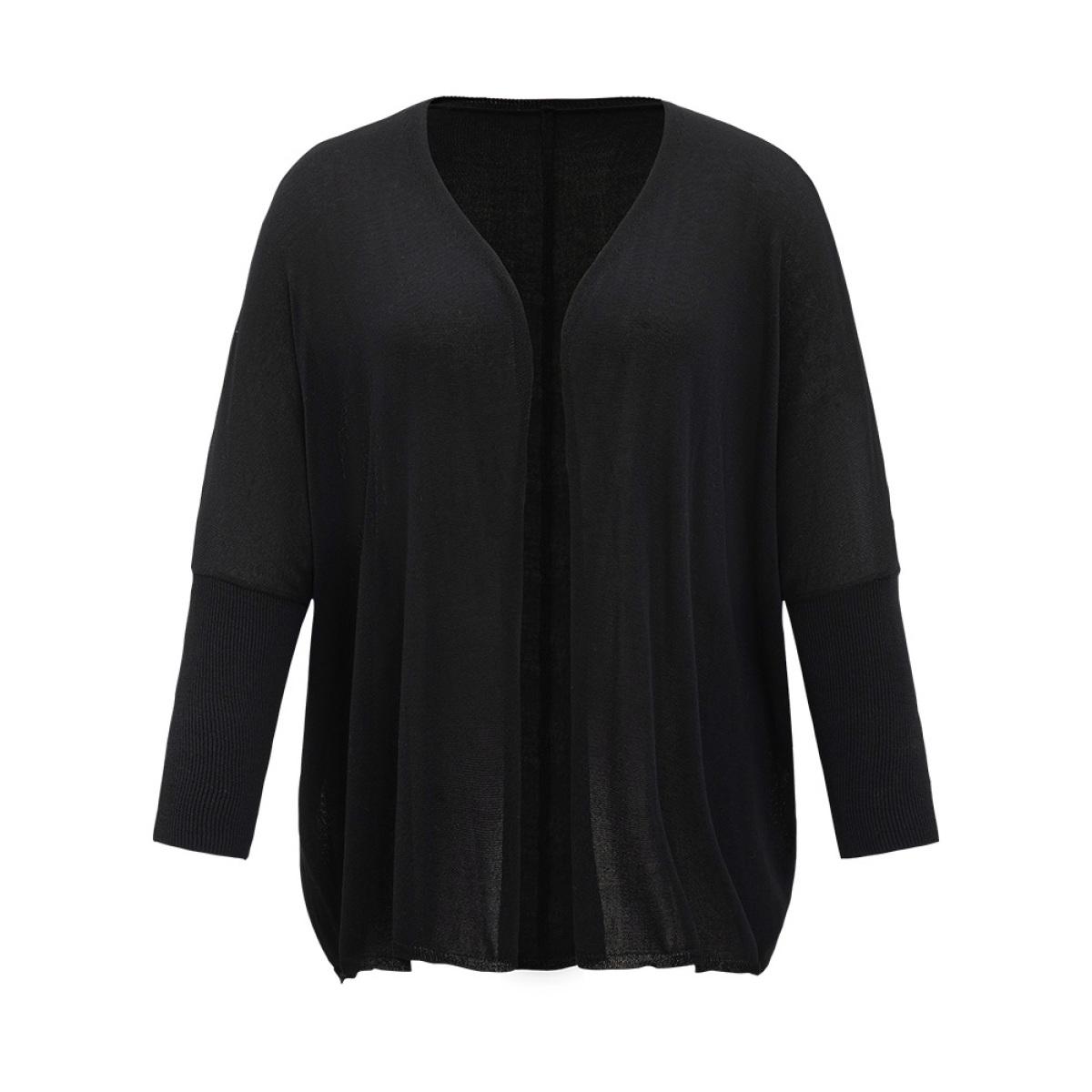 Plus Size Plain Open Front Batwing Sleeve Elastic Cuffs Cardigan Black Women Casual Loose Long Sleeve Everyday Cardigans BloomChic 28/5X Product Image