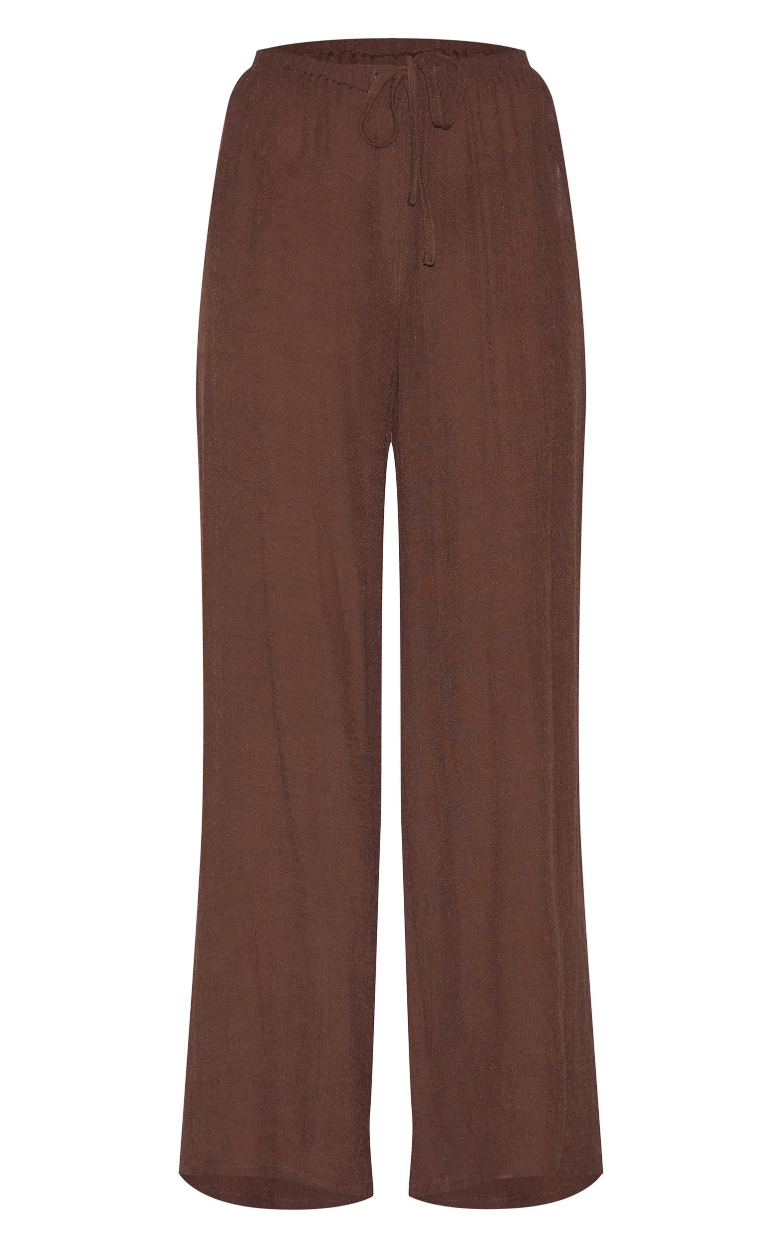 Brown Wide Leg Linen Look Beach Pants Product Image