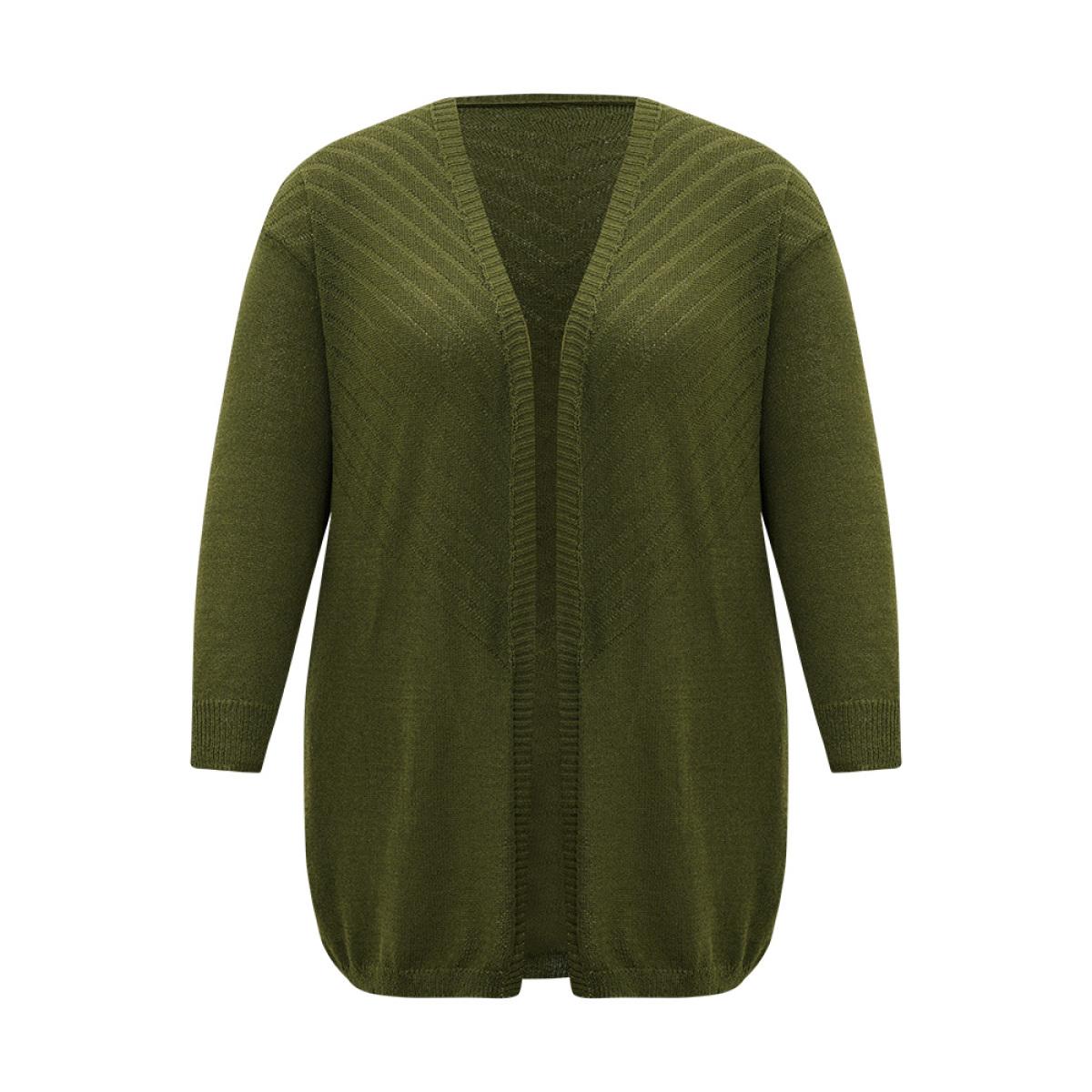 Plus Size Plain Pocket Open Front Cardigan ArmyGreen Women Casual Loose Long Sleeve Dailywear Cardigans BloomChic 28/5X Product Image