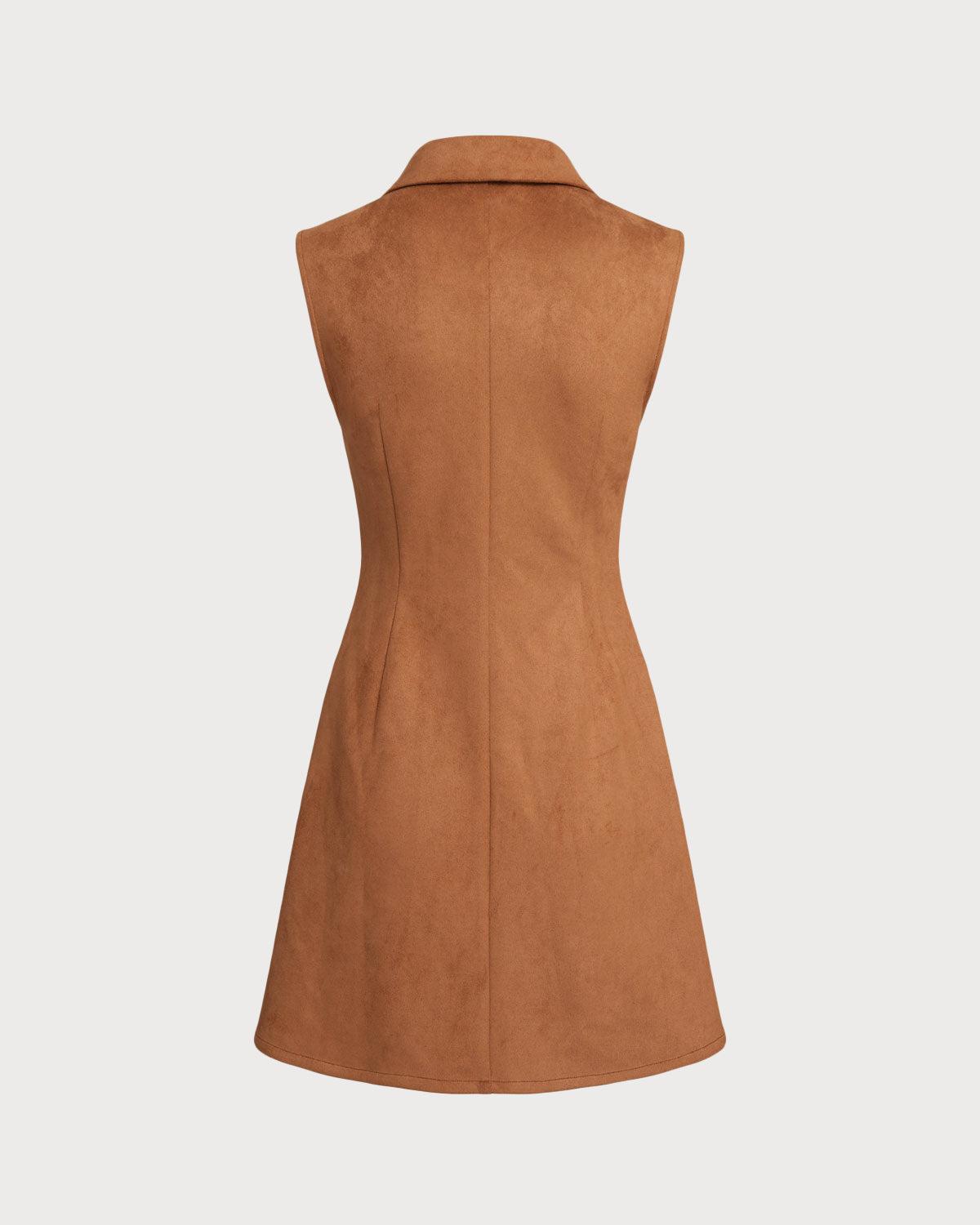 Caramel Suede A-Line Sleeveless Mini Dress Product Image