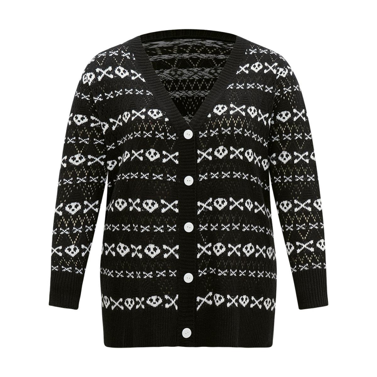 Plus Size Halloween Graphic Striped Button Up Cardigan Black Women Casual Loose Long Sleeve Festival-Halloween Cardigans BloomChic 10/M Product Image