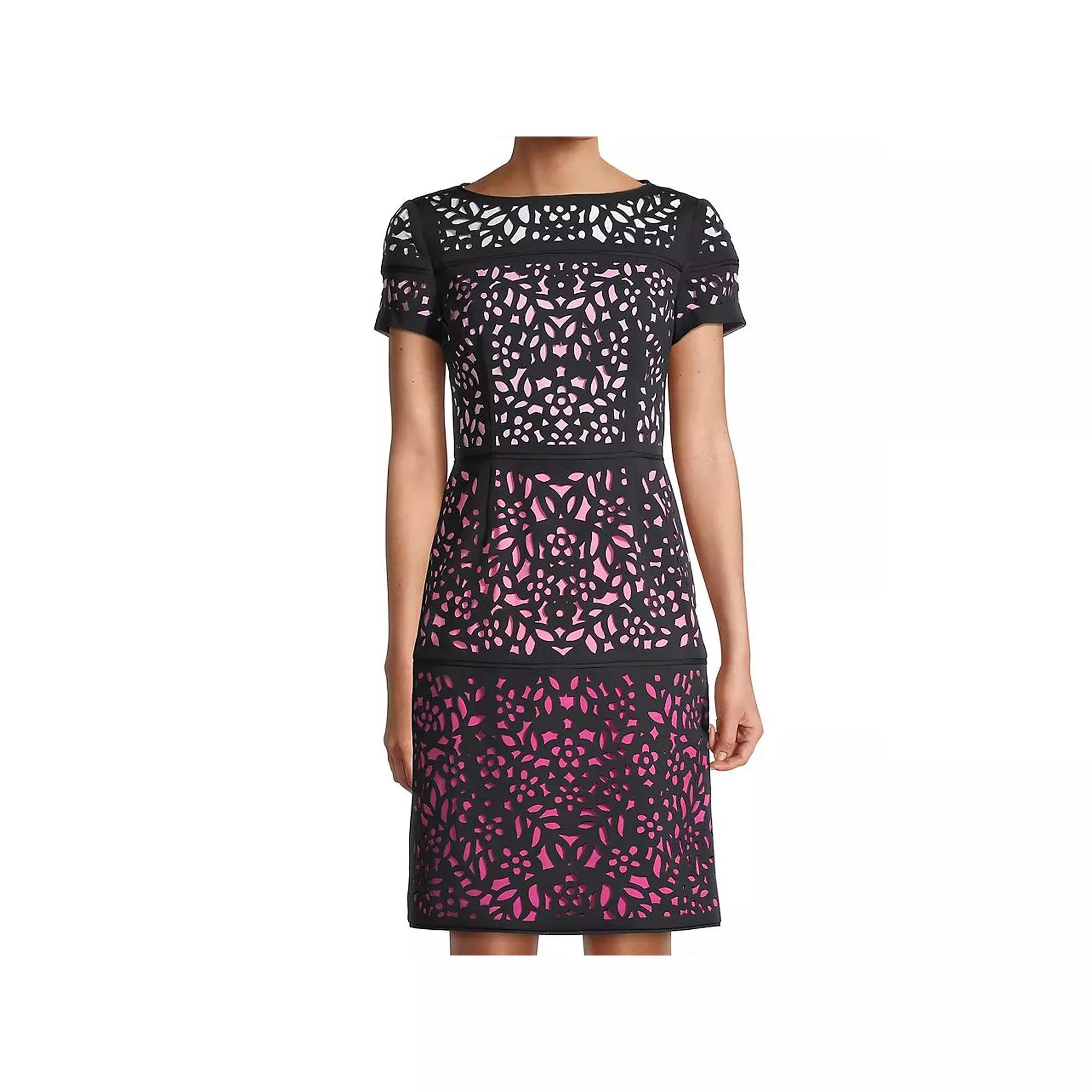 Women's Focus By Shani Ombre Laser Cut Dress, Size: 14, Black Pink Product Image