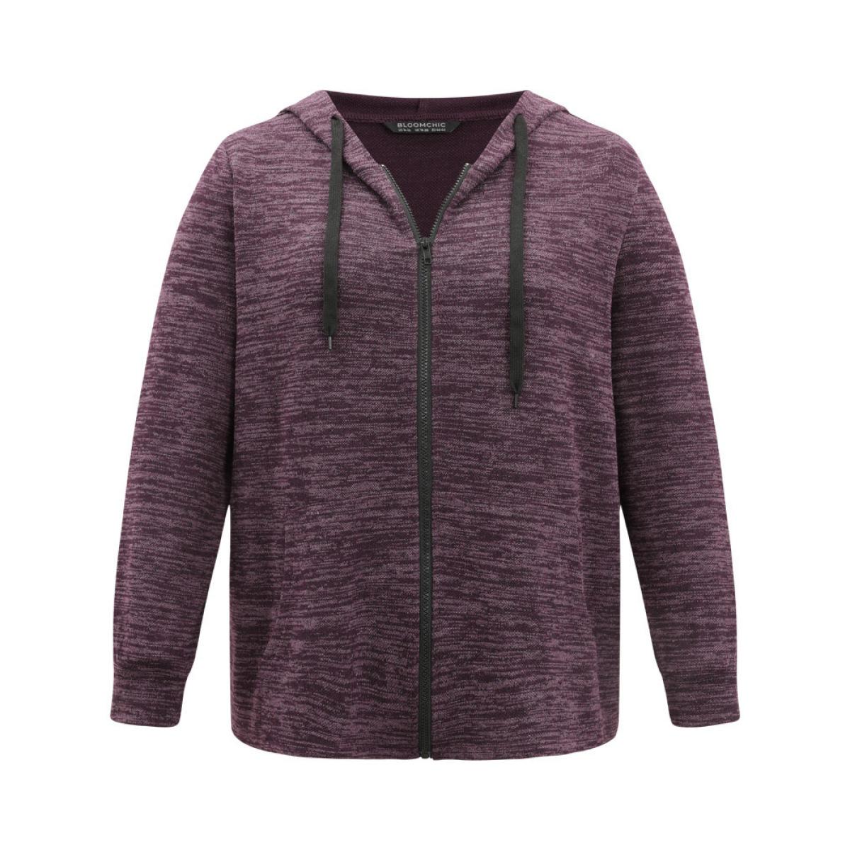 Plus Size Solid Heather Pocket Hooded Zipper Sweatshirt Women Purple Casual Heather Hooded Dailywear Sweatshirts BloomChic 18-20/2X Product Image