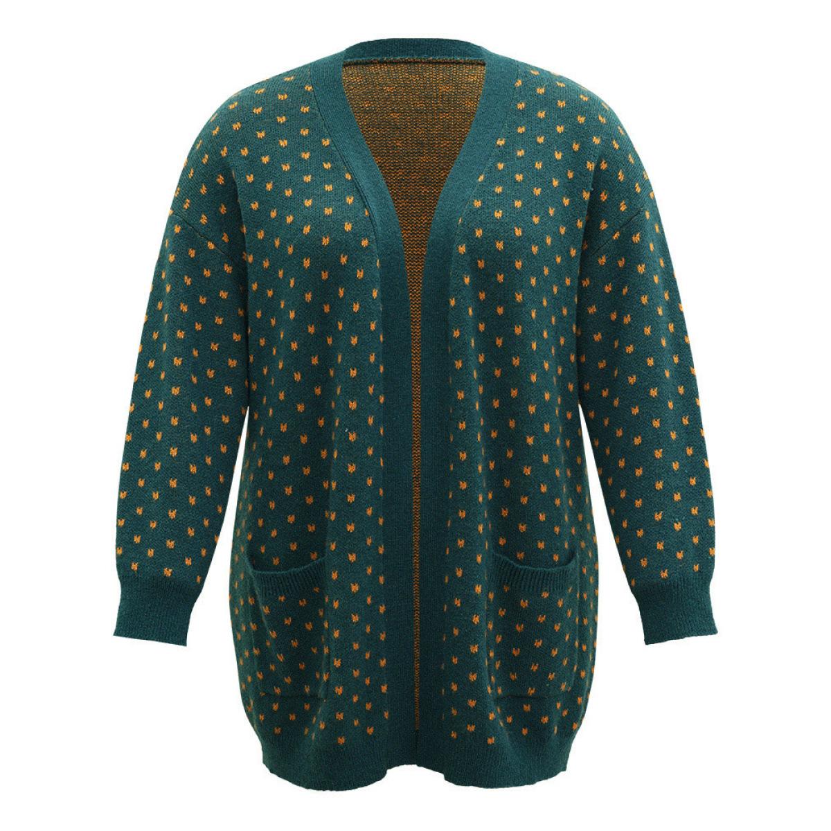 Plus Size Anti-Pilling Geometric Pocket Open Front Cardigan Cyan Women Casual Loose Long Sleeve Everyday Cardigans BloomChic 10/M Product Image