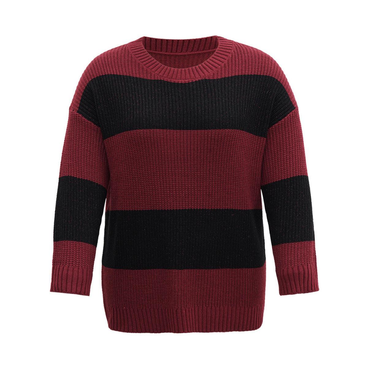 Plus Size Sparkly Two Tone Colorblock Pullover Scarlet Women Casual Loose Long Sleeve Round Neck Dailywear Pullovers BloomChic 18-20/2X Product Image