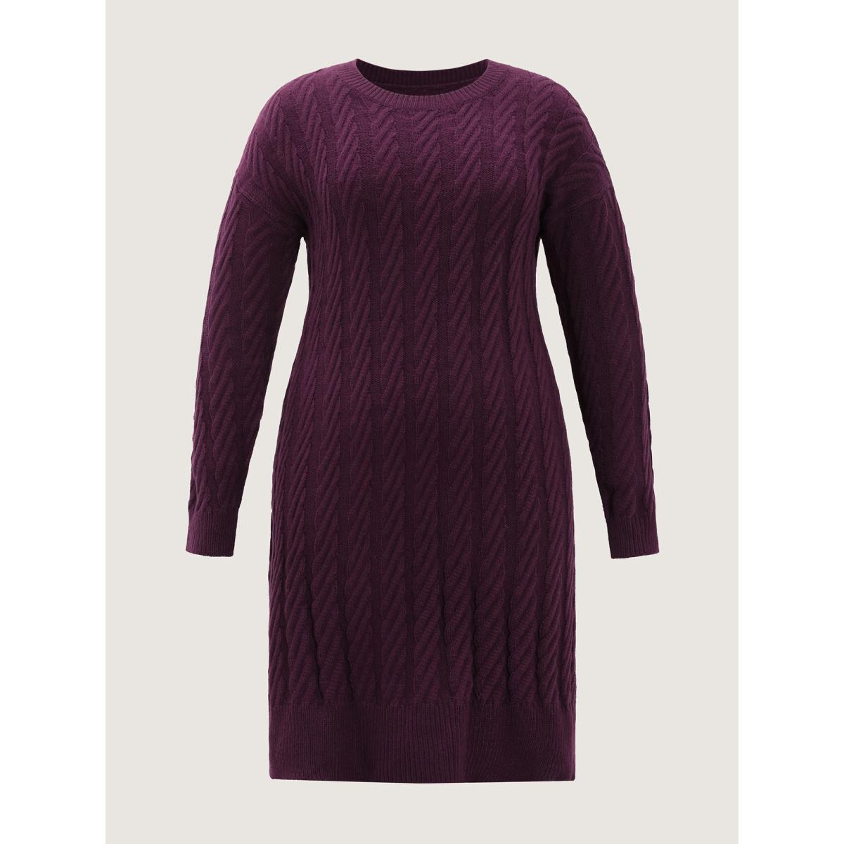 Plus Size Crew Neck Cable Texture Sweater Dress Deeppurplered Women Timeless Bodycon Long Sleeve Casual Sweater Dresses BloomChic 26/4X Product Image