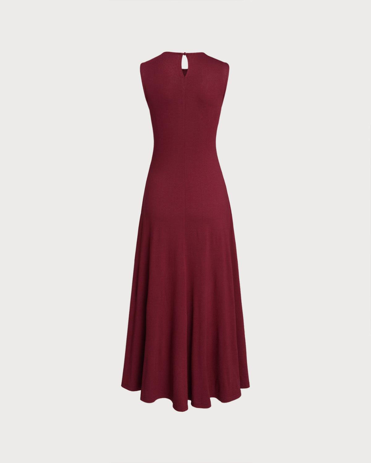 Red Round Neck A-Line Sleeveless Maxi Dress Product Image