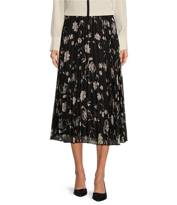 Anne Klein Pleated Chiffon Pull-On Midi Skirt Product Image