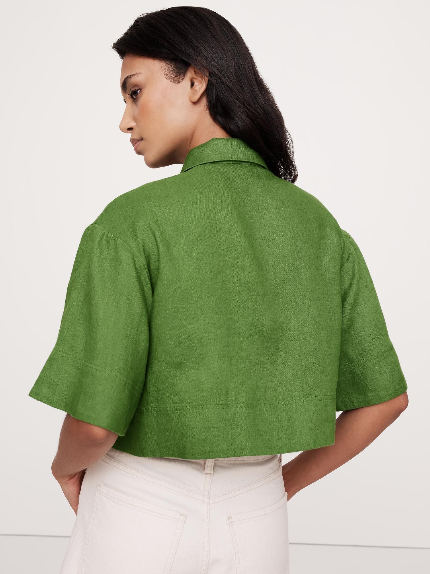 Linen Tie-Front Cropped Shirt Product Image