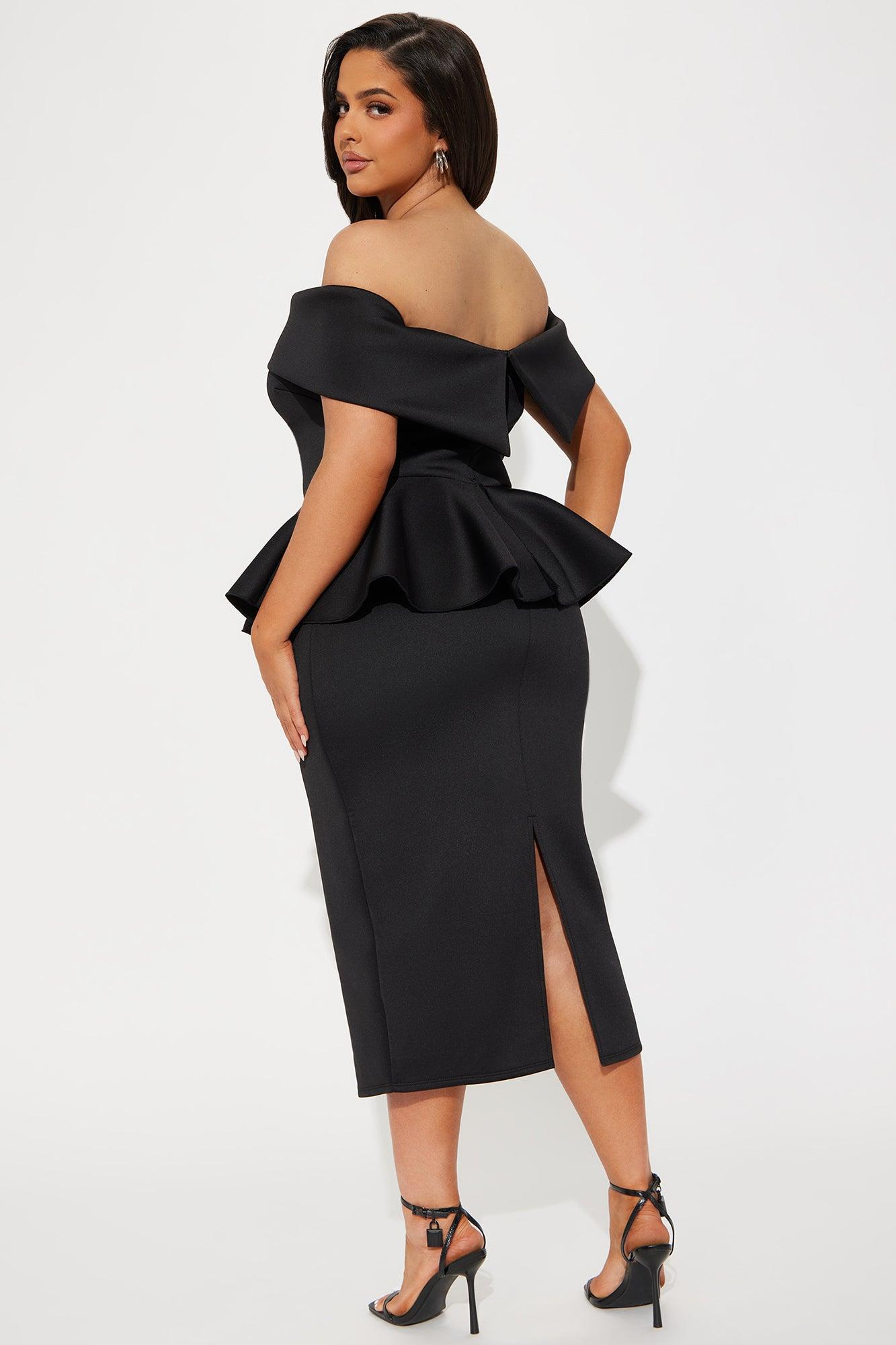 Mena Peplum Midi Dress - Black Product Image