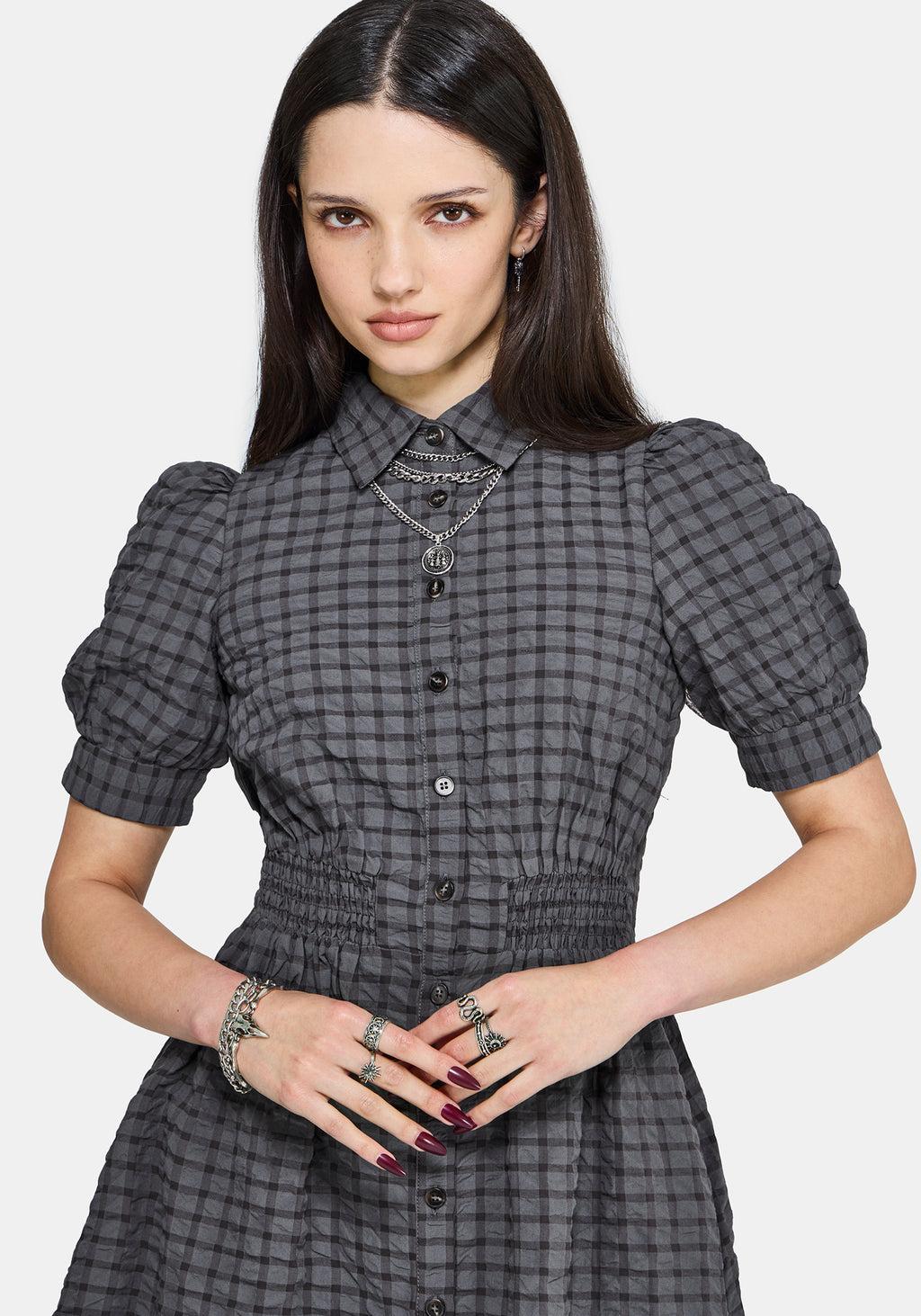 Nimira Check Puff Sleeve Mini Dress Product Image