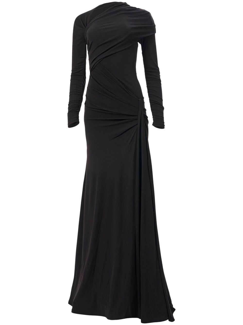 draped long-sleeve gown Product Image