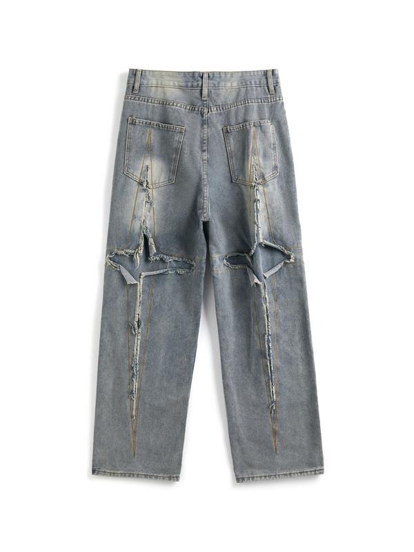 Men's Street Distressed Raw Trim Loose Jeans Product Image