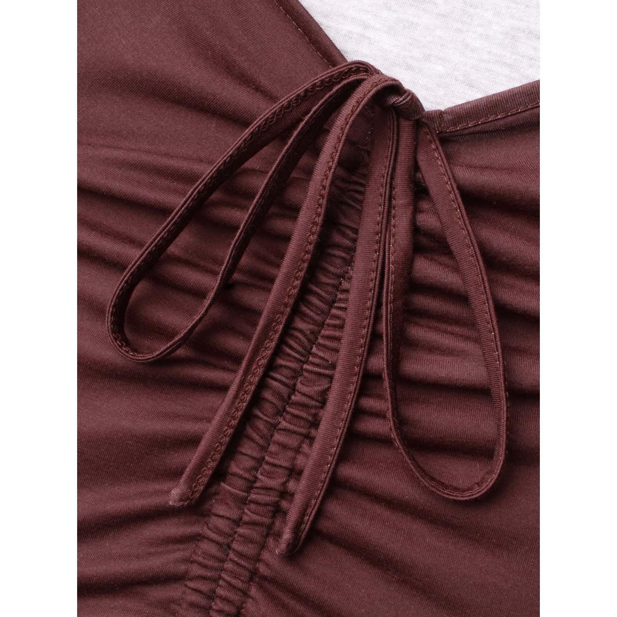 Plus Size Heart Neckline Drawstring Gradient Midi Dress Plum Women Elegant Drawstring Party Curvy Bloomchic 22-24/3X Product Image