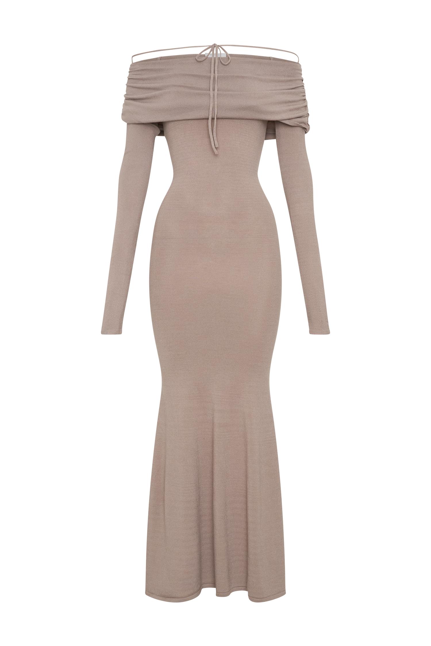 Georgiana Off Shoulder Knit Midi Dress - Stone Marle Product Image